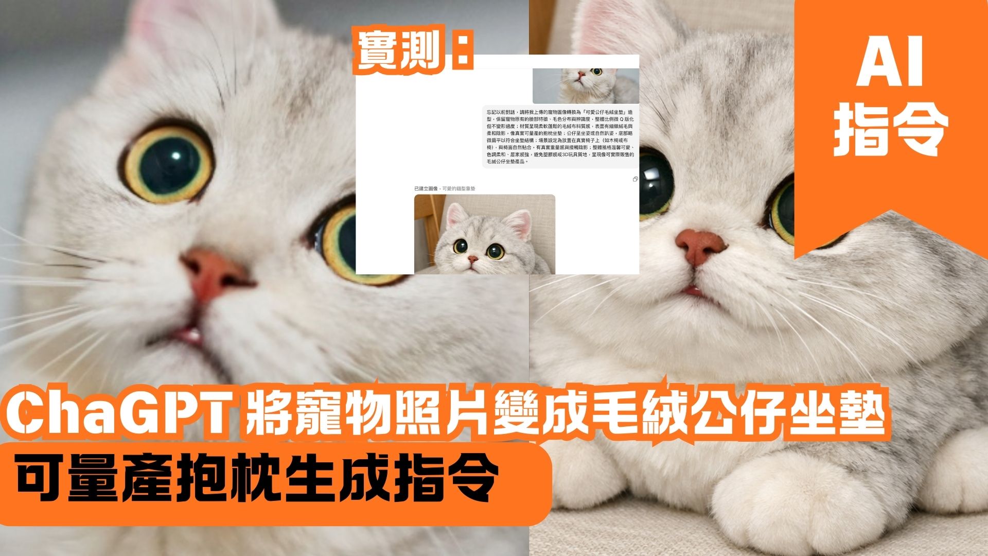ChaGPT 將寵物照片變成毛絨公仔坐墊 可量產抱枕生成指令