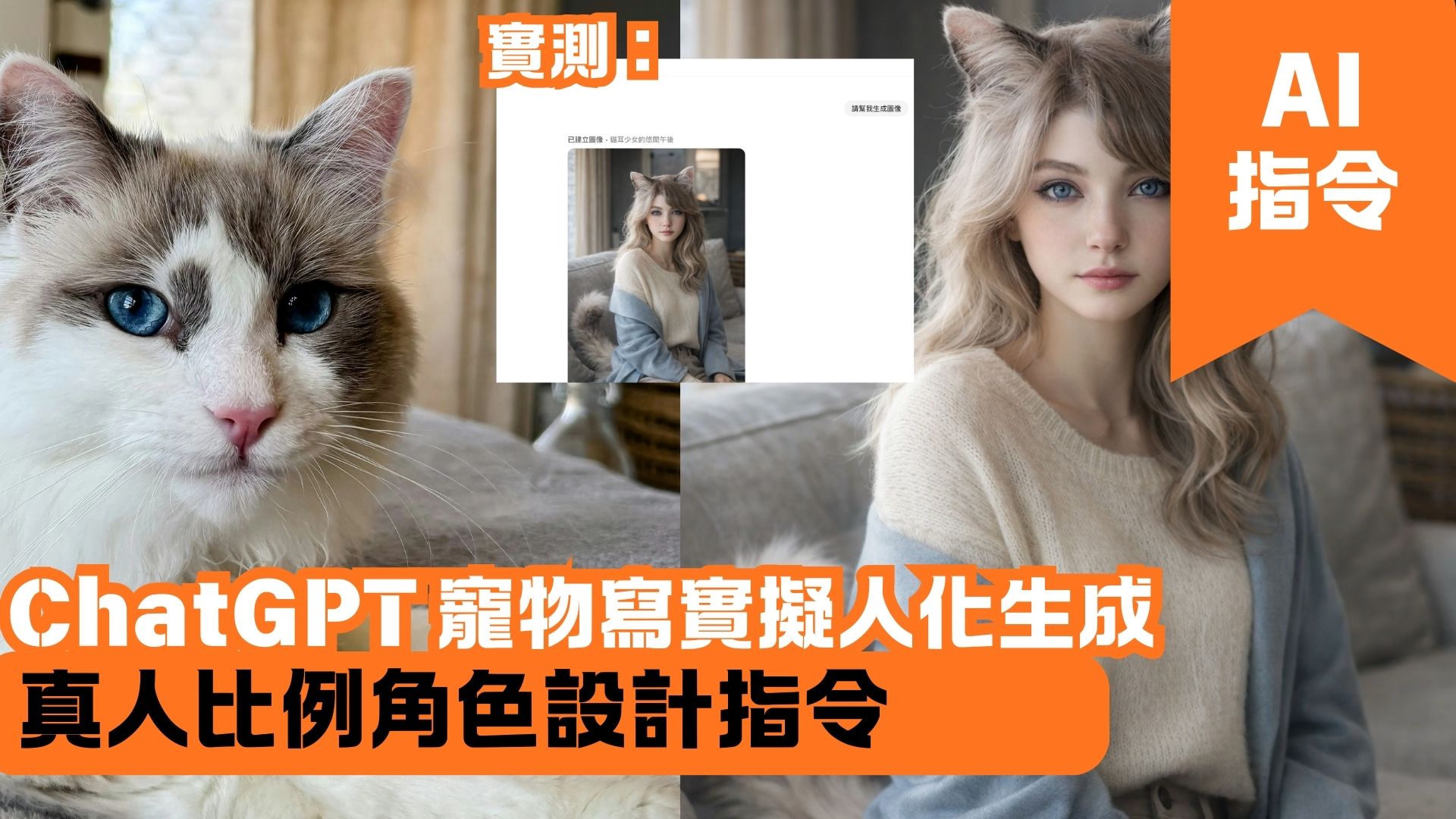 ChatGPT 寵物寫實擬人化生成 真人比例角色設計指令
