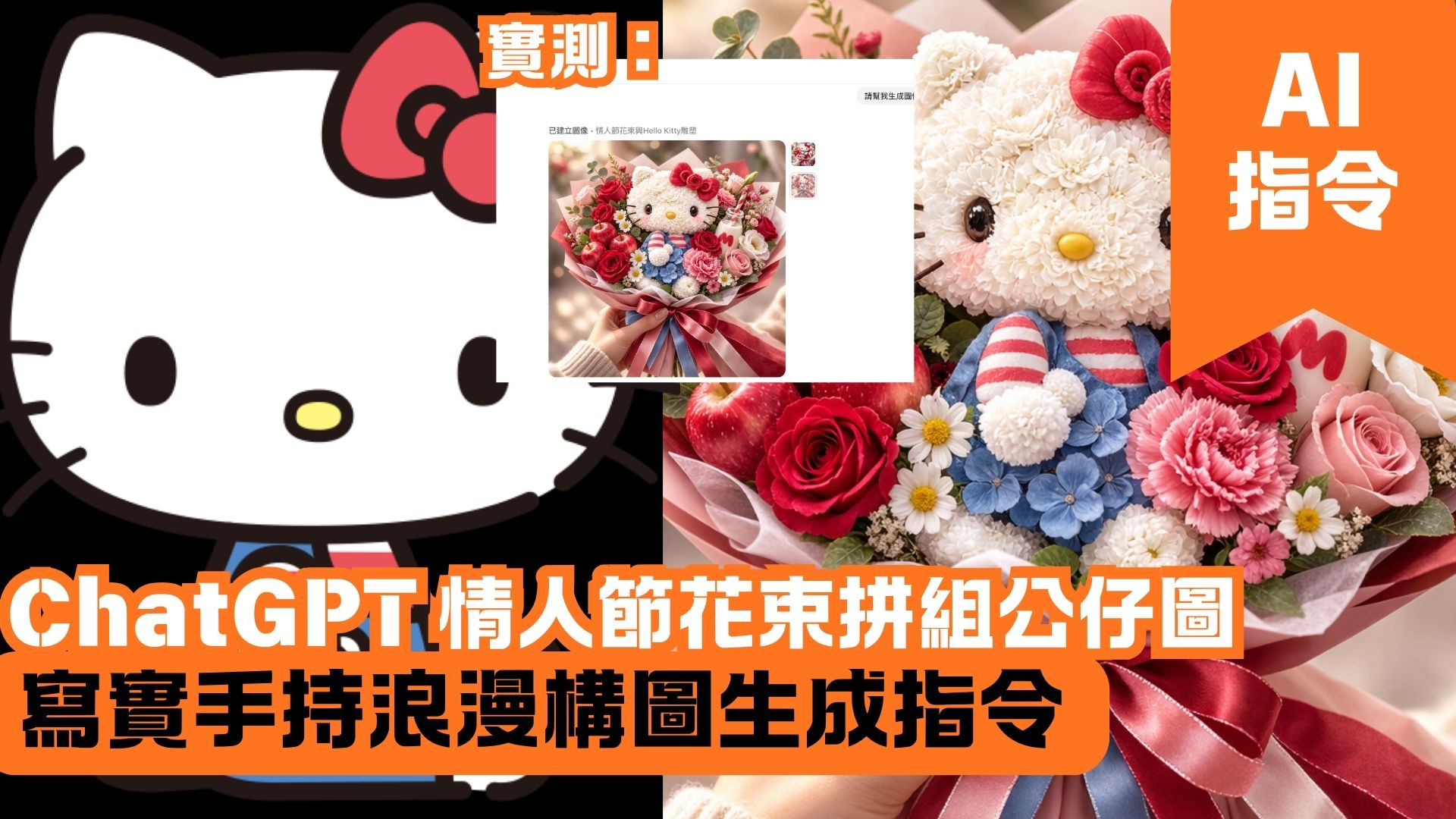 ChatGPT 情人節花束拼組公仔圖 寫實手持浪漫構圖生成指令