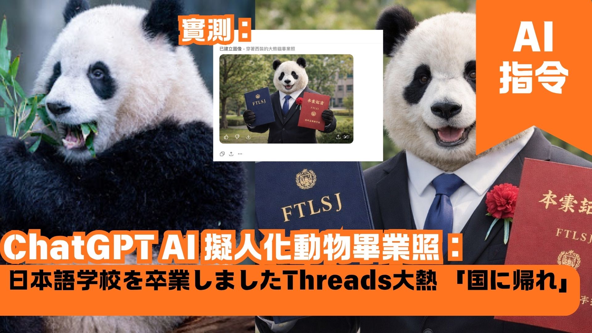 ChatGPT AI 擬人化動物畢業照：日本語学校を卒業しましたThreads大熱 「国に帰れ」